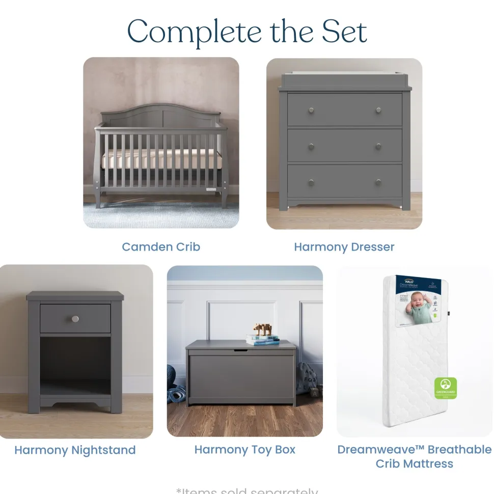 Camden 4-in-1 Convertible Crib, Cool Grey