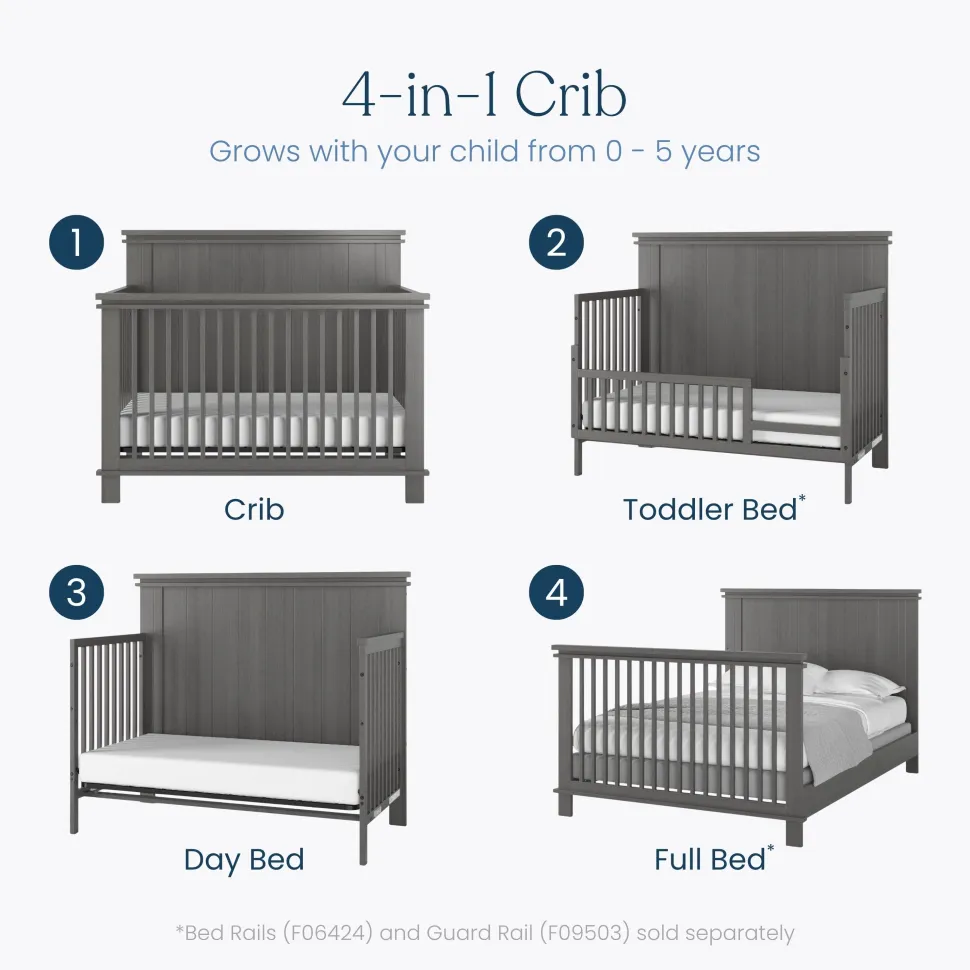 Denman 4-in-1 Convertible Crib, Midnight Gray