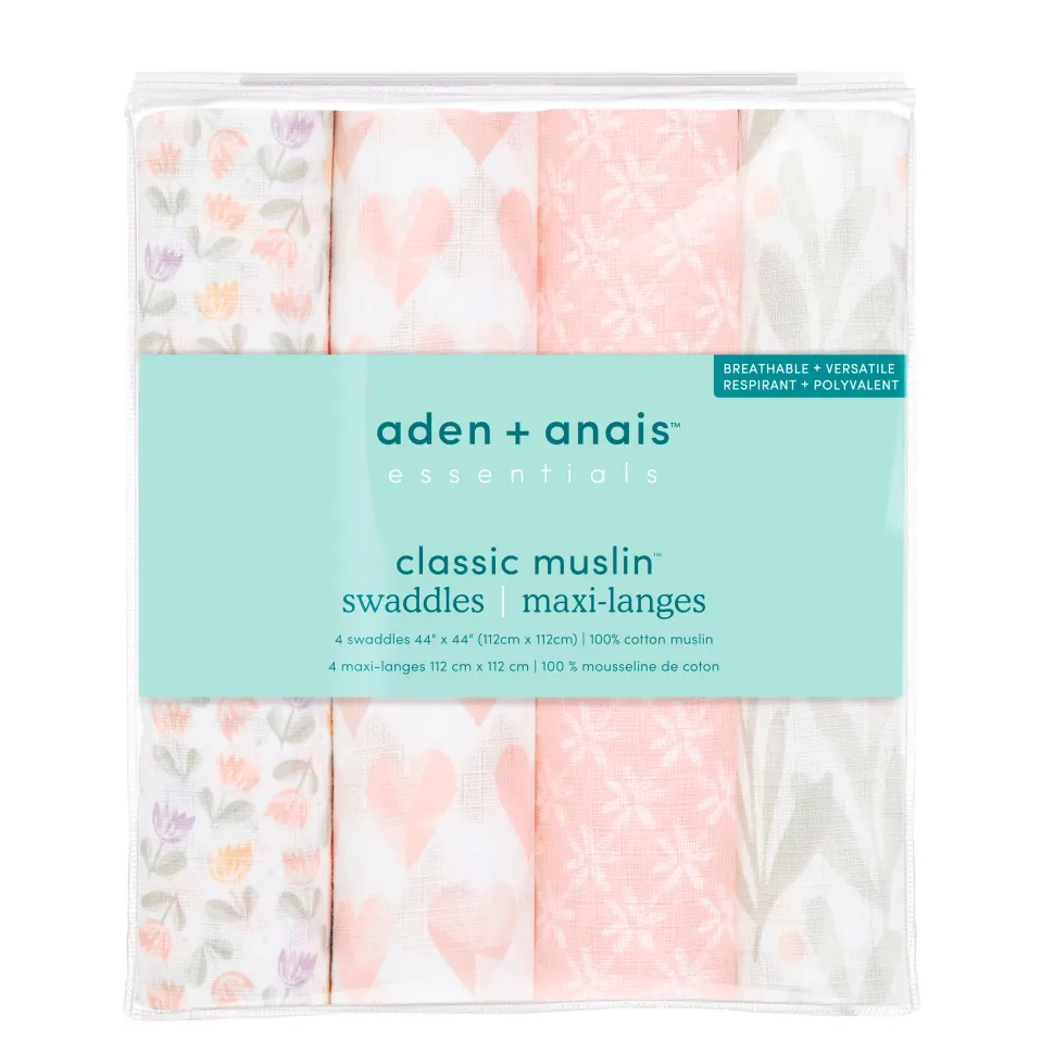 essentials cotton muslin swaddle blanket 4 pack