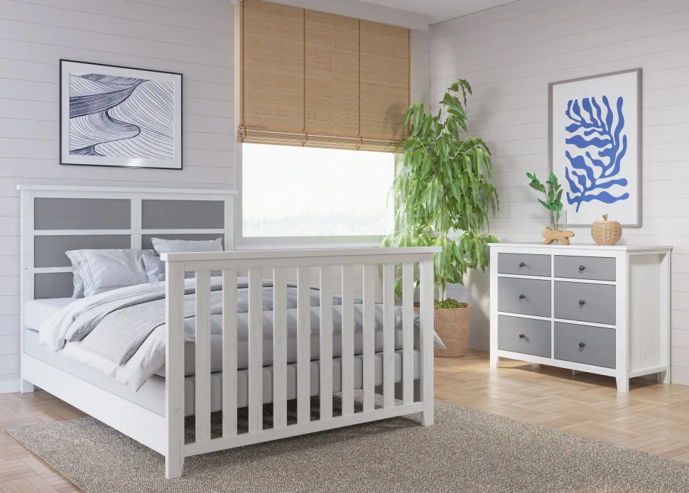 Full-Size Bed Rails, White/Gray