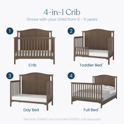 Hampton Arch Top 4-in-1 Convertible Crib, Dusty Heather
