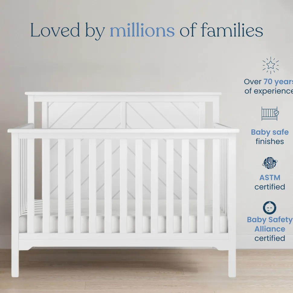 Hampton Flat Top 4-in-1 Convertible Crib, Matte White