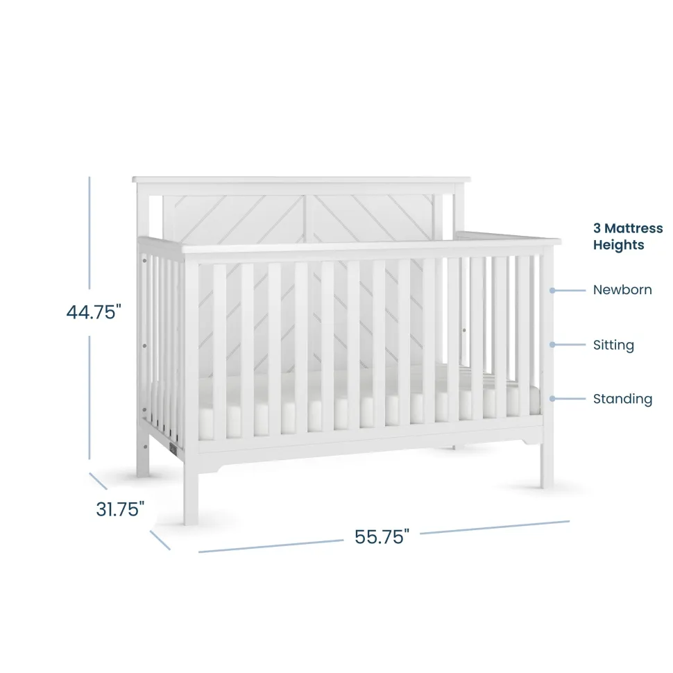Hampton Flat Top 4-in-1 Convertible Crib, Matte White