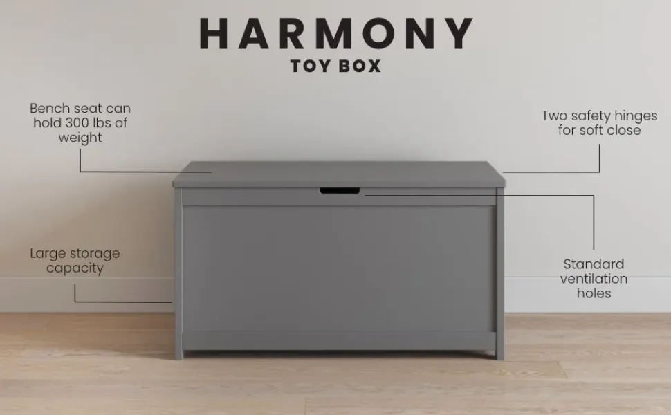 Harmony 33" Kids Toy Box, Cool Gray