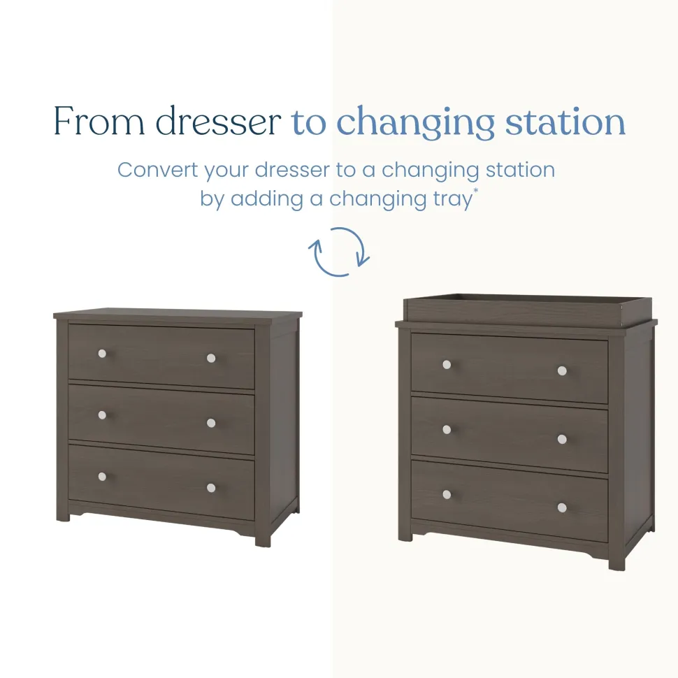 Harmony 3-Drawer Dresser with Changing Table Topper, Dapper Gray