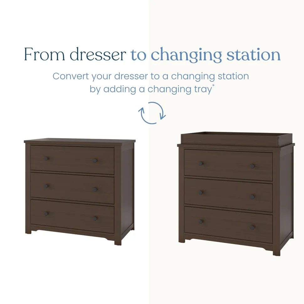 Harmony 3-Drawer Dresser with Changing Table Topper, Brushed Truffle