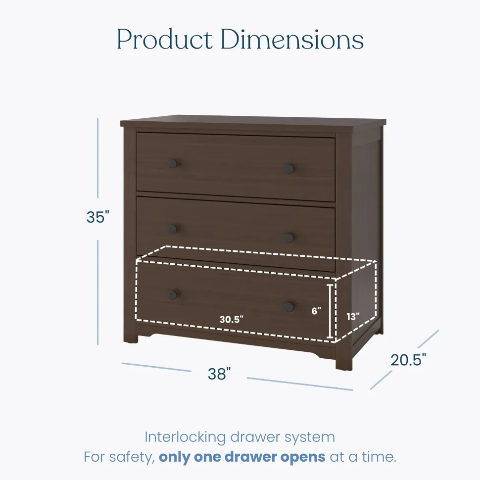 Harmony 3-Drawer Dresser with Changing Table Topper, Brushed Truffle