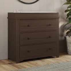 Harmony 3-Drawer Dresser with Changing Table Topper, Brushed Truffle