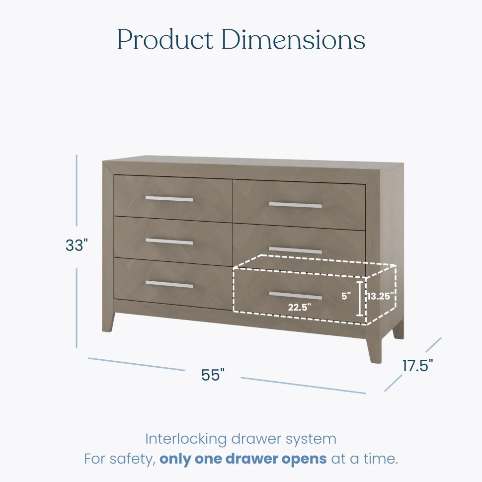 Kieran 6-Drawer Double Dresser, Crescent Gray