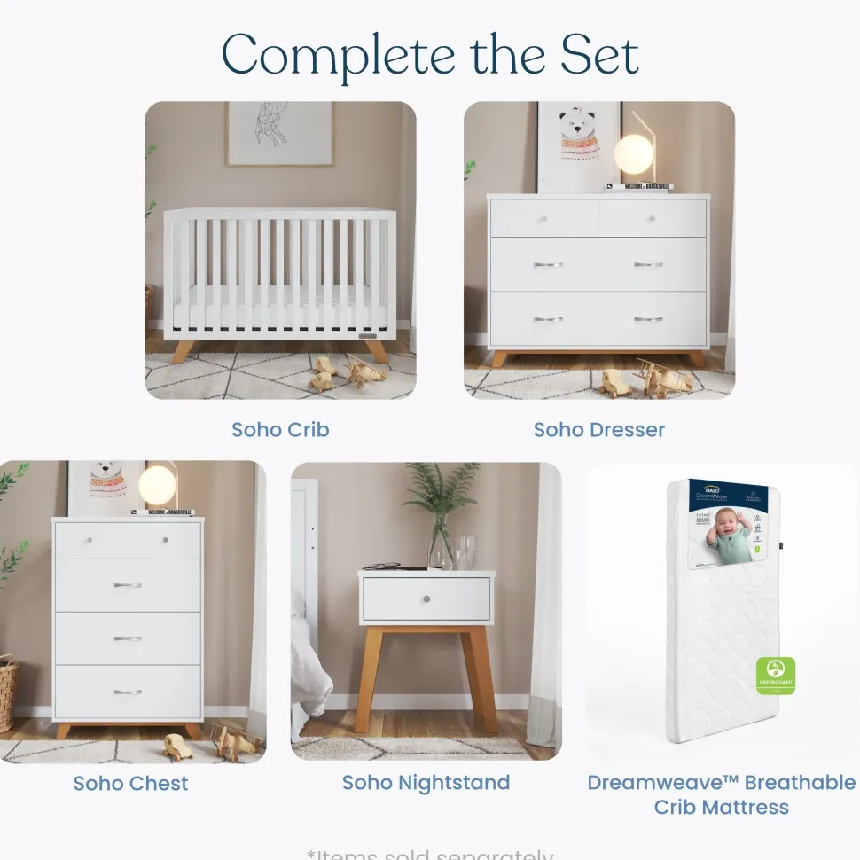 Soho 3-Drawer Dresser, White/Natural
