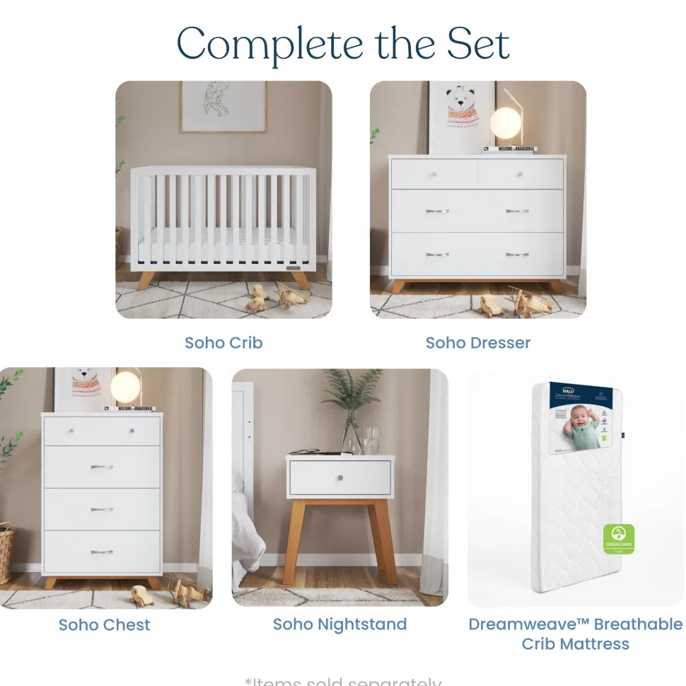 Soho 4-in-1 Convertible Crib, White/Natural