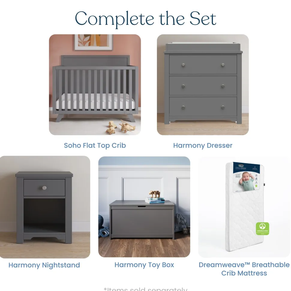 Soho 4-in-1 Flat Top Convertible Crib, Cool Gray
